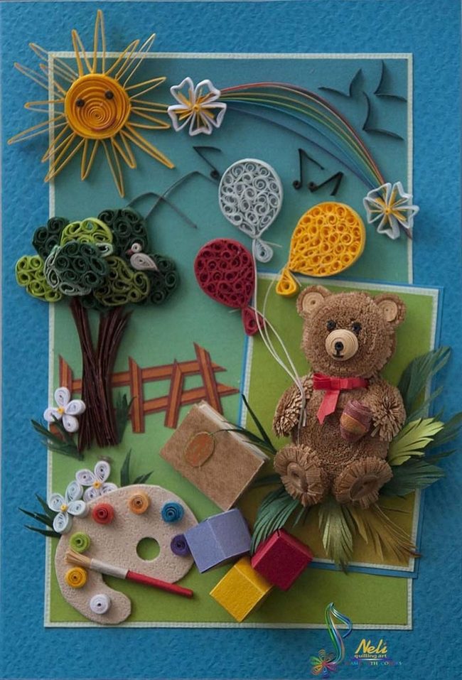 Green Balloons Teddy Bear Scene