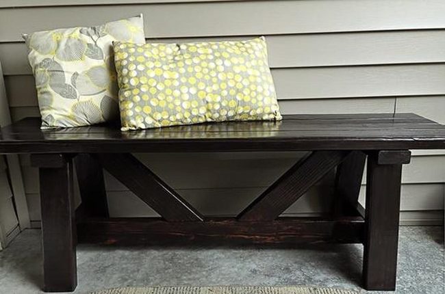 Yellow Pillows On Wood Benches