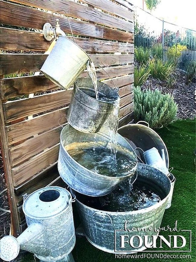 Cascading Vintage Metal Buckets