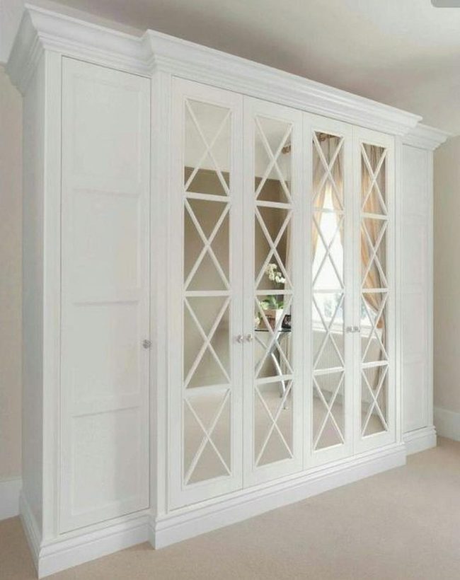 Mirrored Crisscross White Wardrobe