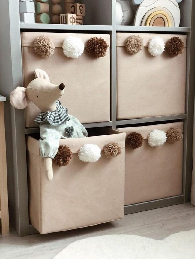 Neutral Bins With Fluffy Pom-Poms
