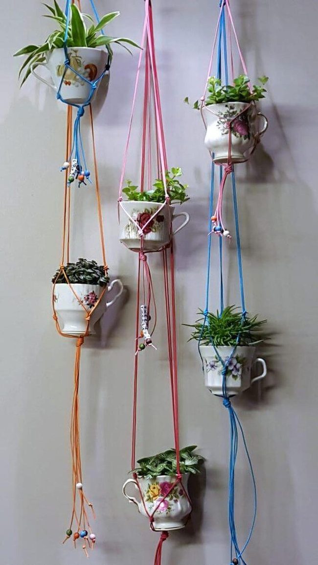Pastel Teacups Vertical Garden