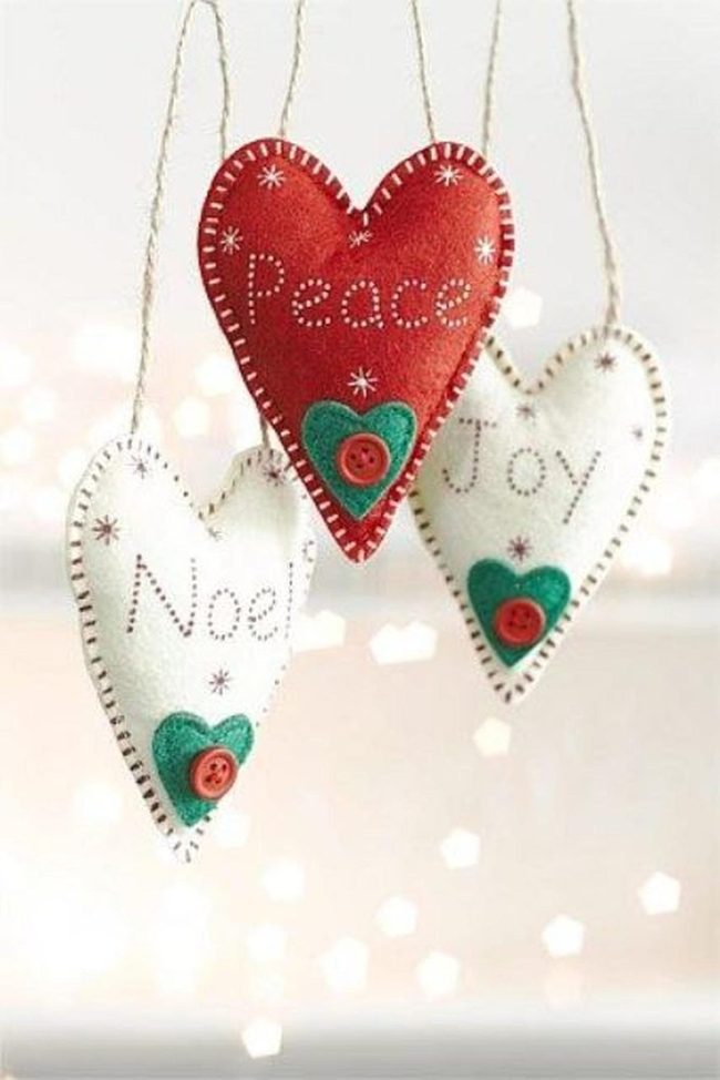Stitched Holiday Hearts, Multicolor Felt