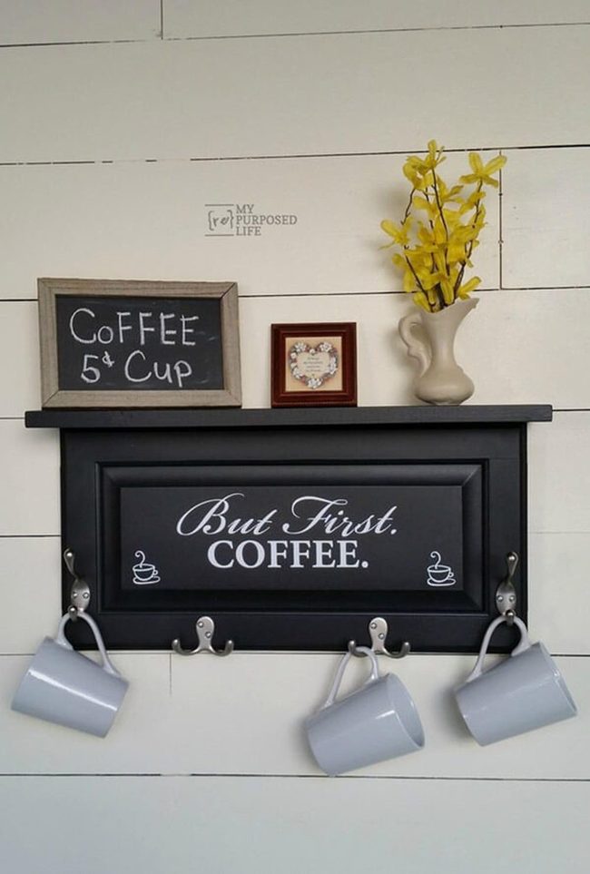 Stenciled Kitchen Shelf With Hooks