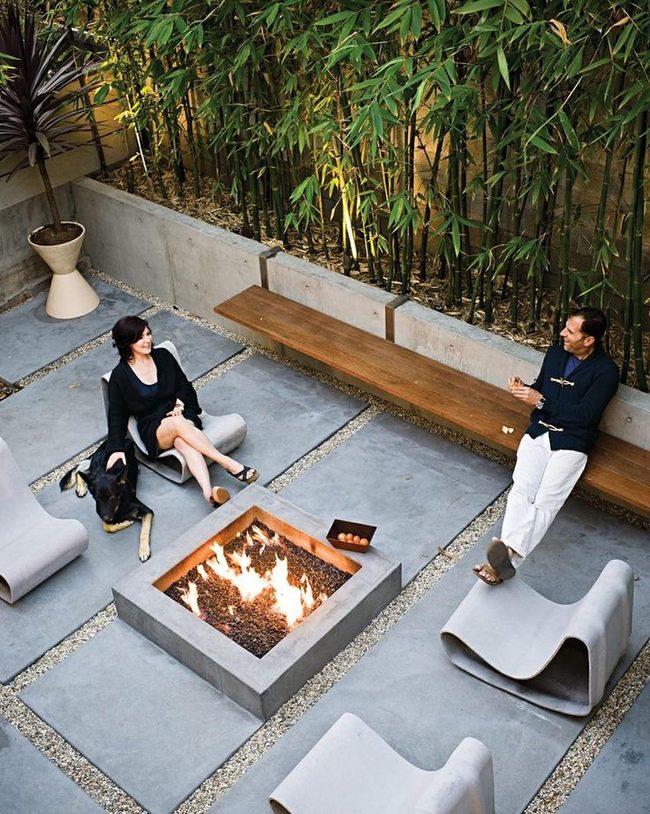 Gray Concrete Patio Fire Pit