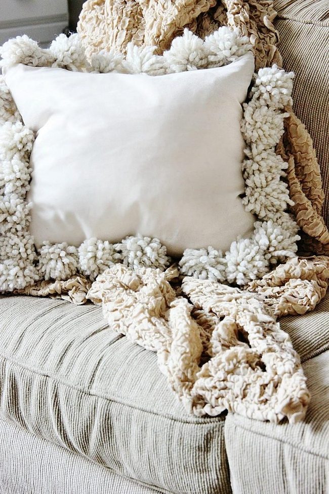 Beige Couch, Pom-Pom Pillows