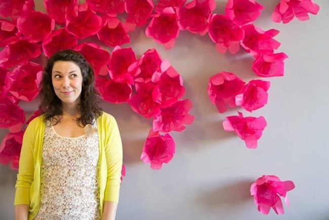 Pink Paper Blooms, Gray Wall
