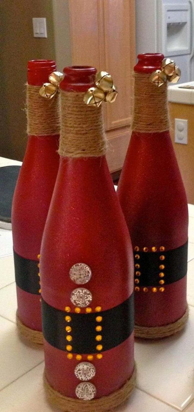 Red Glitter Wine Bottles