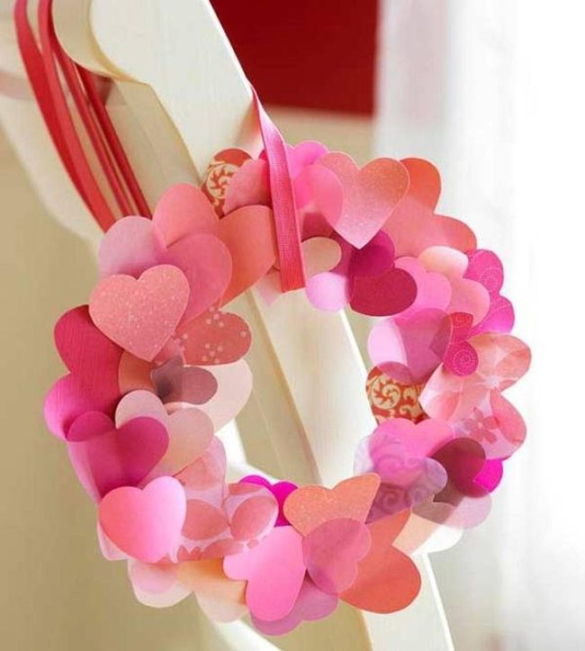 Paper Heart Wreath On Wood