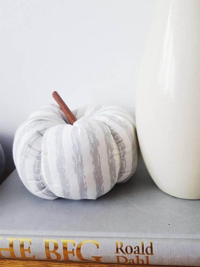 Gray Striped Fabric Pumpkin