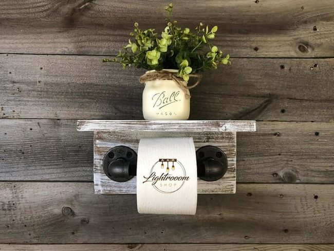 Weathered Wood Industrial Pipe Shelf