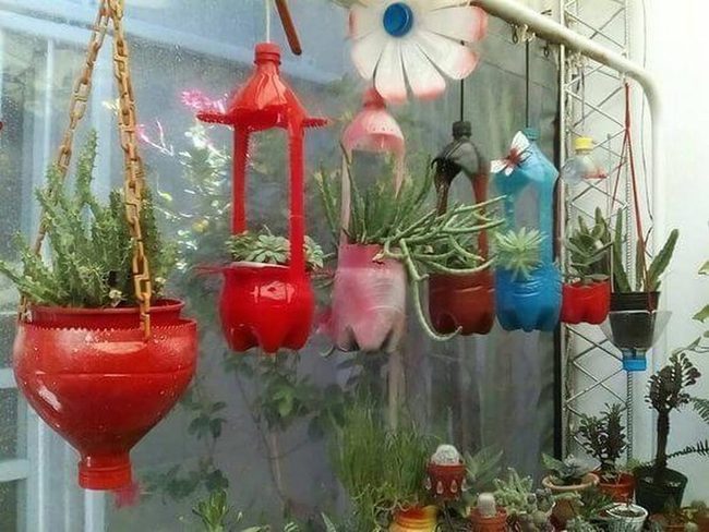 Hanging Flower Planters Red Glass