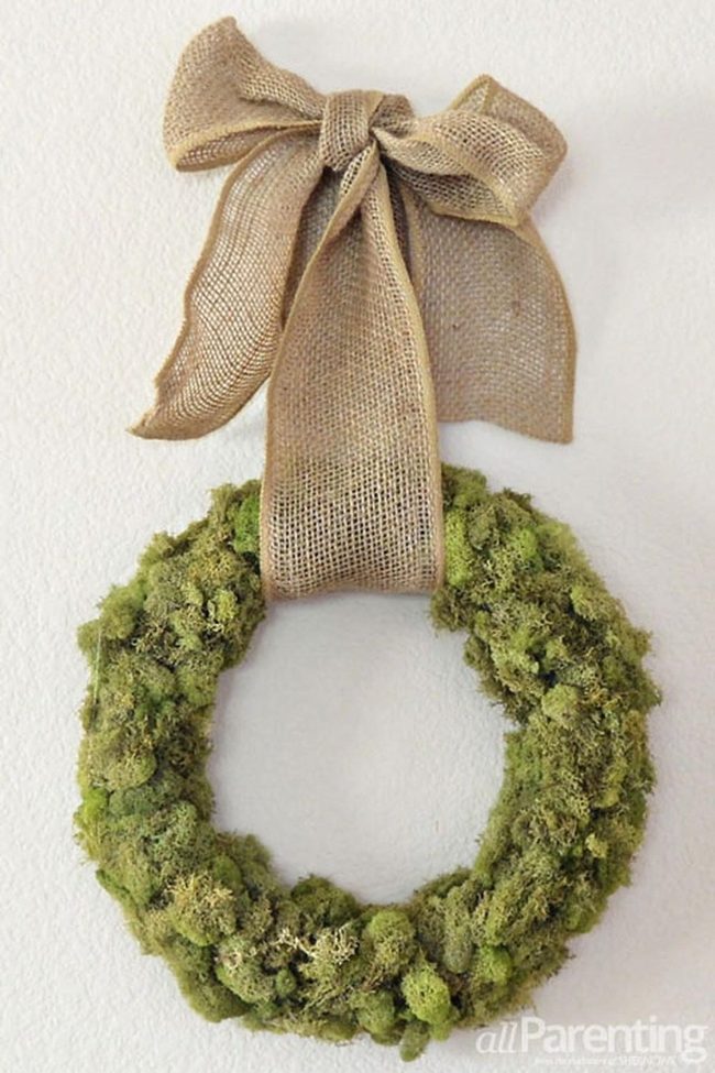 Green Moss Wreath Burlap Bow