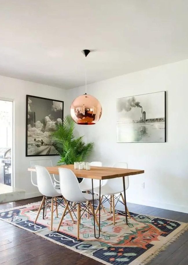 Copper Pendant Over Wood Table