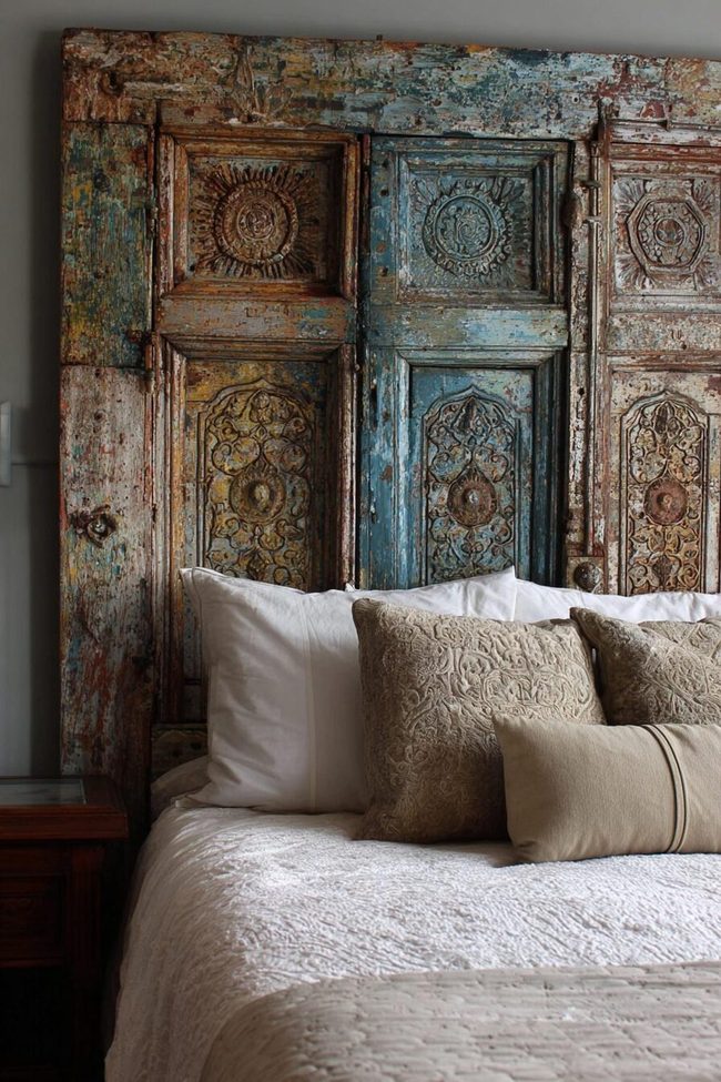 Aged Door Headboard With Weathered Character