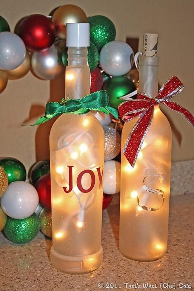 Hand-Painted Wine Bottles Golden Light