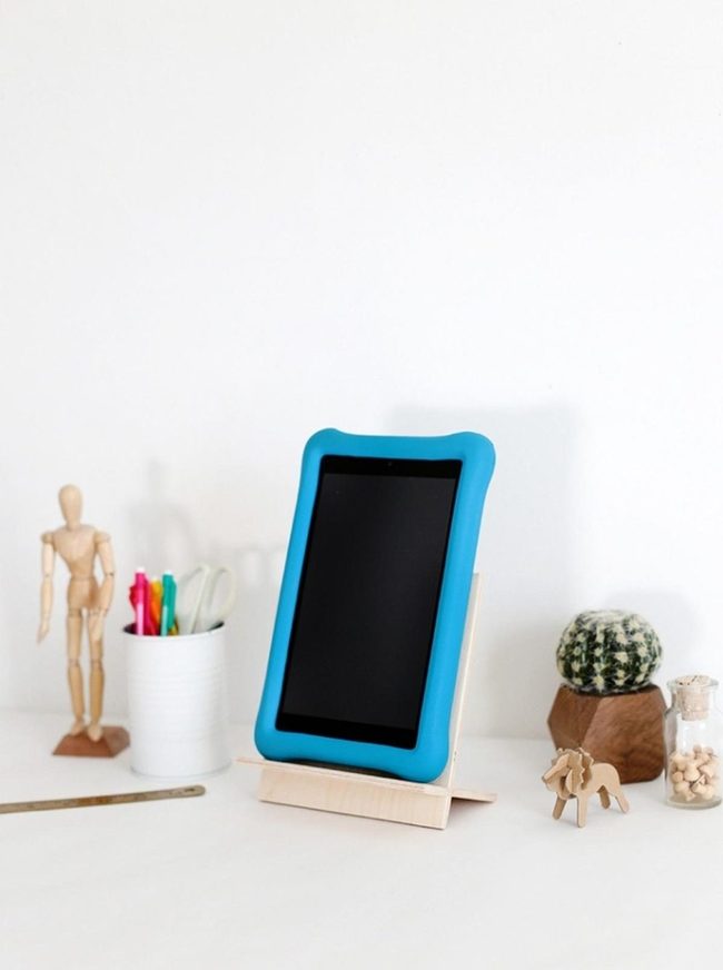Blue Tablet Wooden Workspace