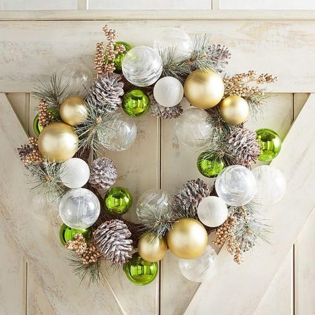 Gold Spheres On Evergreen Wreath
