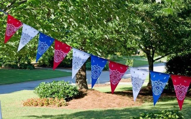 Patterned Fabric Bunting In Red, Blue, White