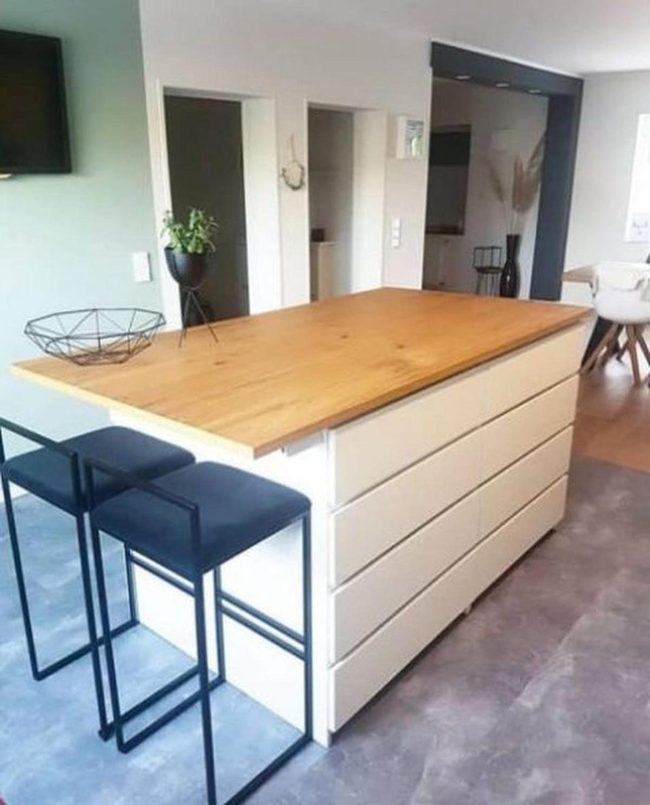 Concrete And White Wood Kitchen