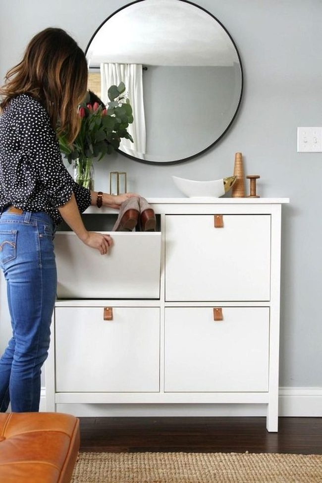 White Minimalist Room With Black Round Mirror