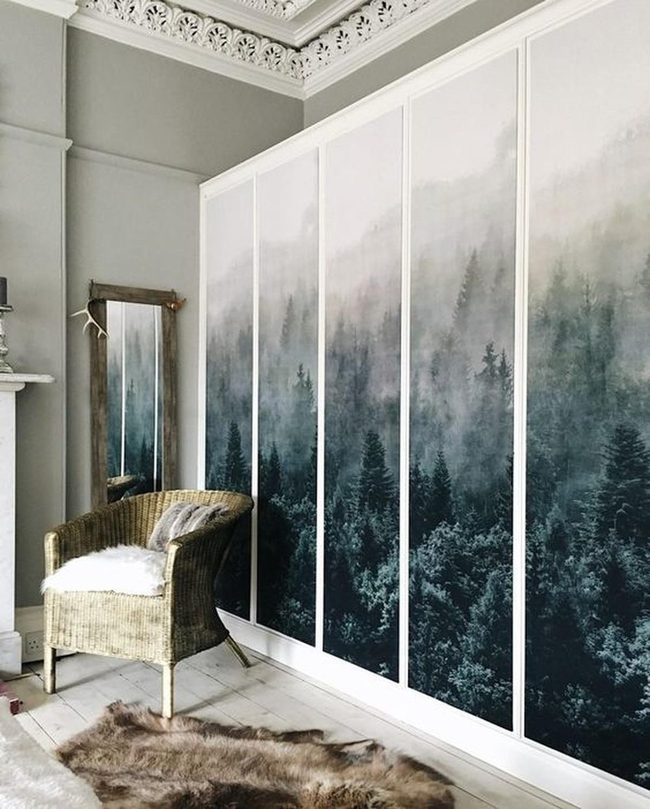 Gray And White Room With Forest Wardrobe