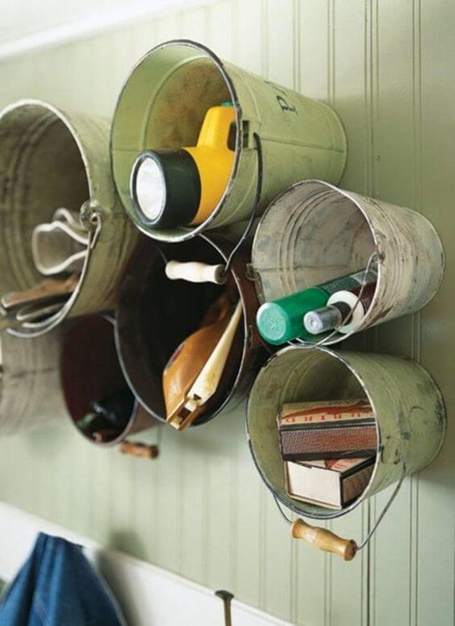 Metal Buckets Wall Storage