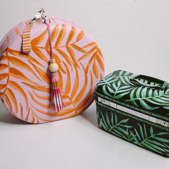 Pink Round Bag, Orange Leaves