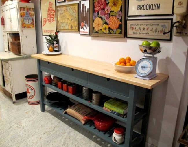 Blue Table, Fresh Oranges, Vintage Kitchen
