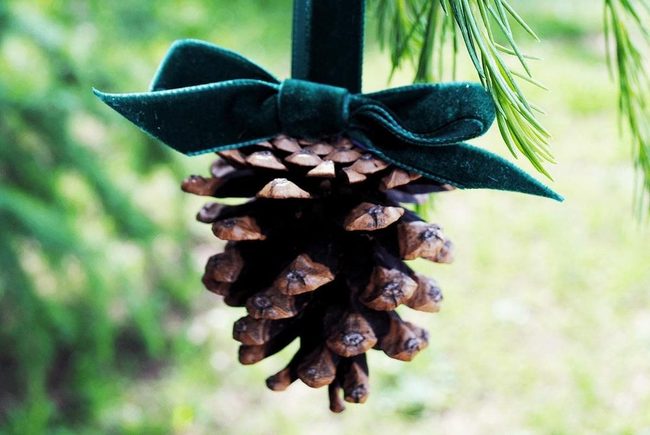 Green Velvet Pinecone Ornaments