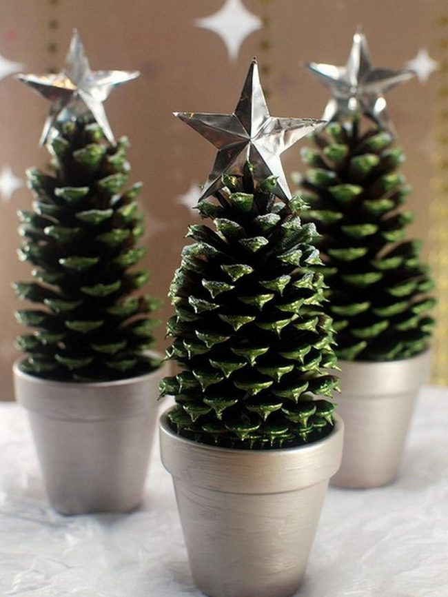 Evergreen Pinecones With Silver Stars