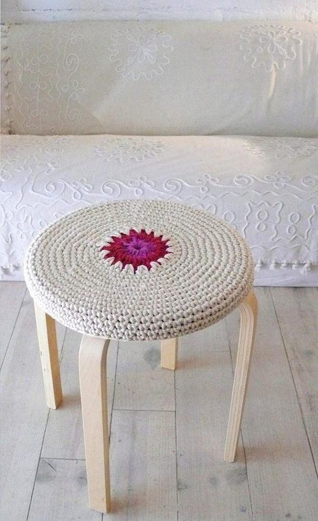Purple-Centered Knit Stool