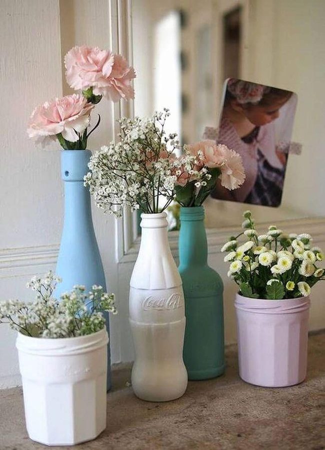 Pale Blue Painted Glass Containers