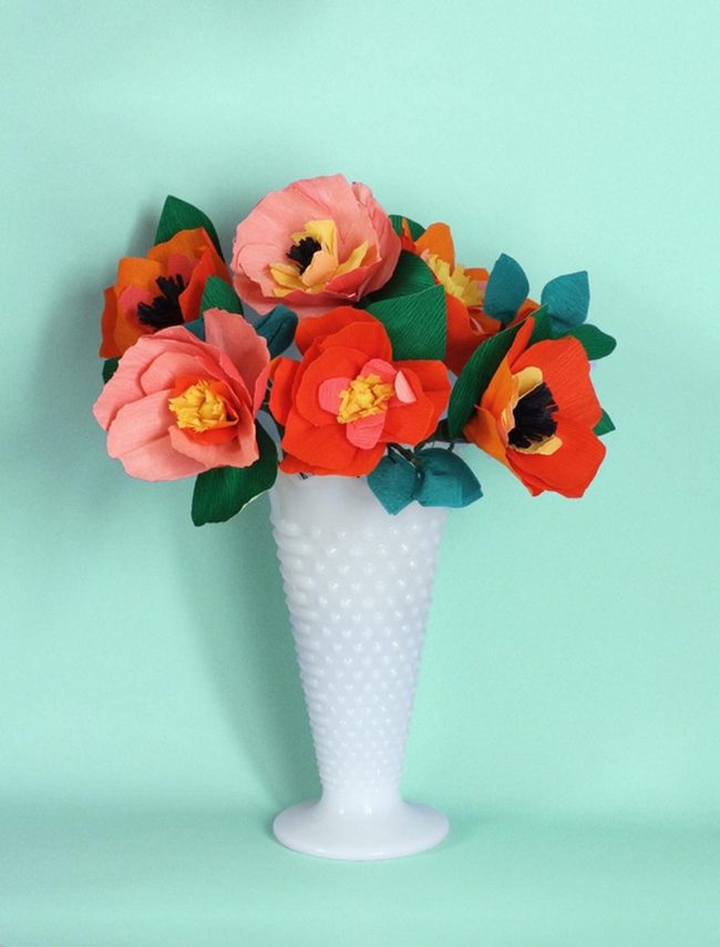 Colorful Paper Blooms White Vase