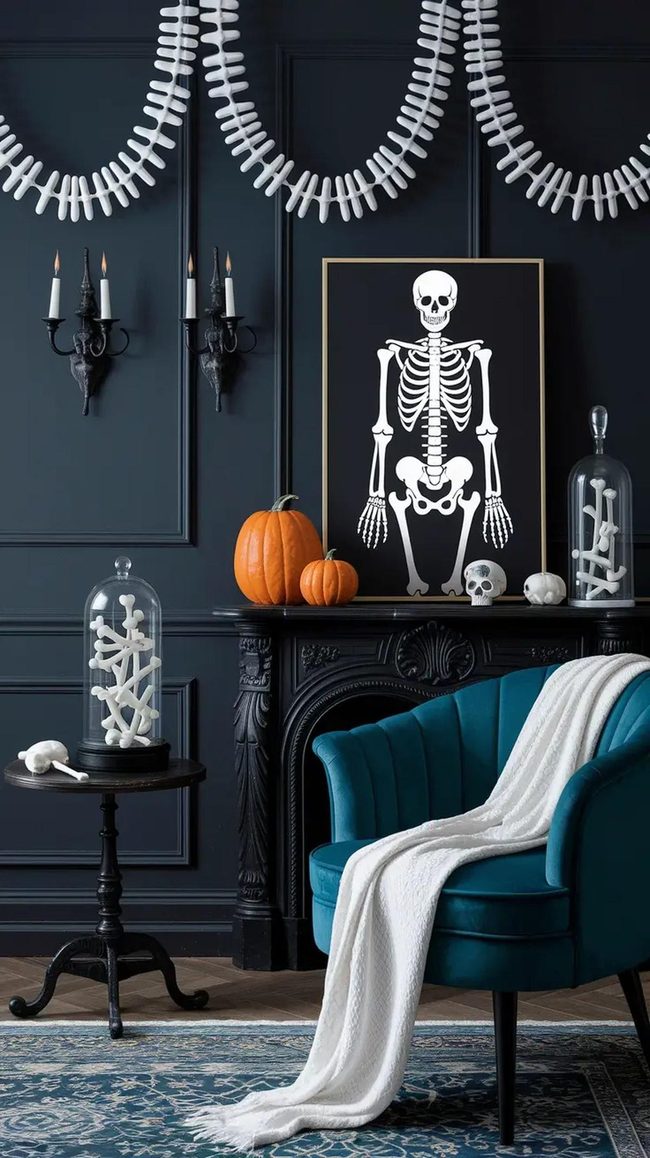 Charcoal Walls With Anatomical Bone Patterns