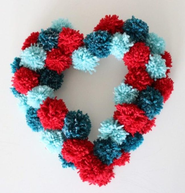 Fluffy Red And Blue Heart Poms