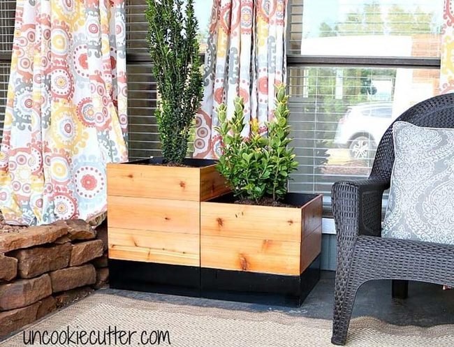 Natural Wood Tiered Planter Box