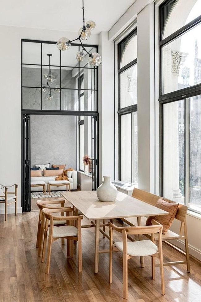 Black-Framed Glass Doors Open