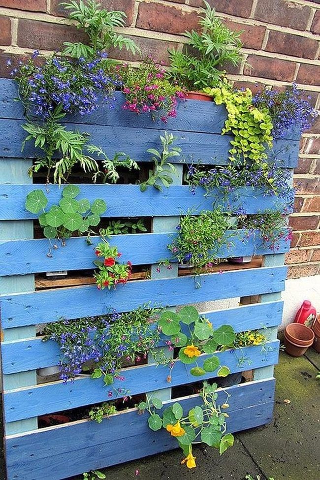 Blue Pallet Waterfall Garden
