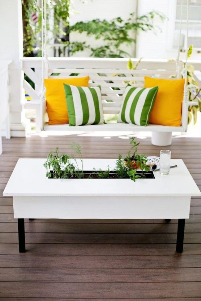 White Furniture, Yellow Accents, Green Living