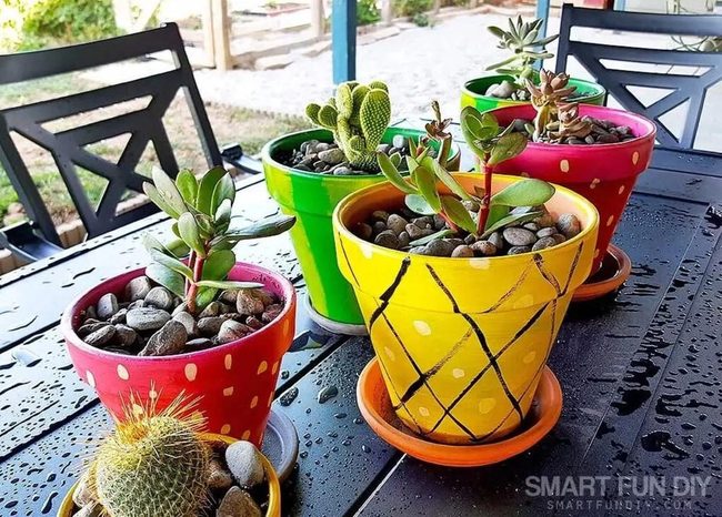 Painted Clay Pots Splashed Bright