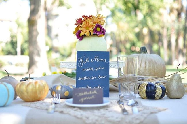 Gold, Blue, Black Pumpkins Table