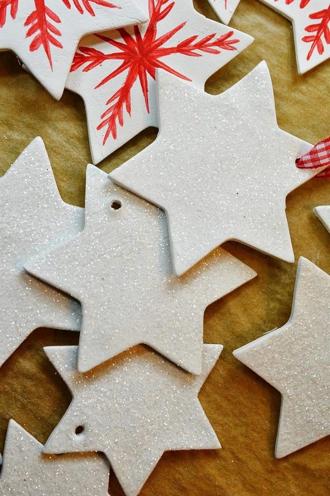 White Glitter Stars, Red Snowflakes