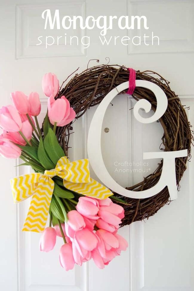 Tulip Wreath With Monogram Letter