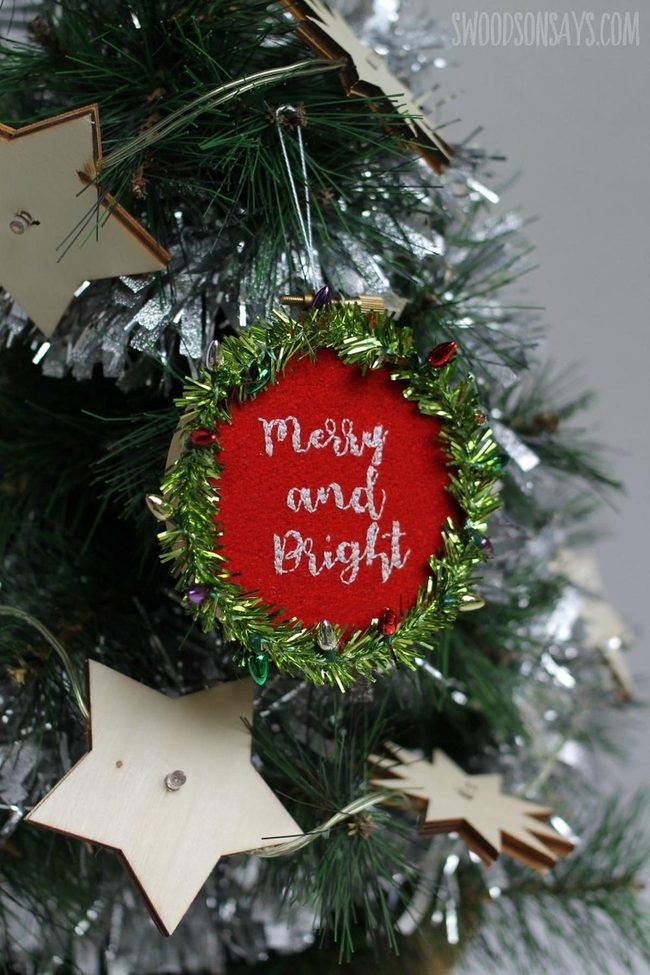 Red Felt Ornaments, Shimmering Tinsel