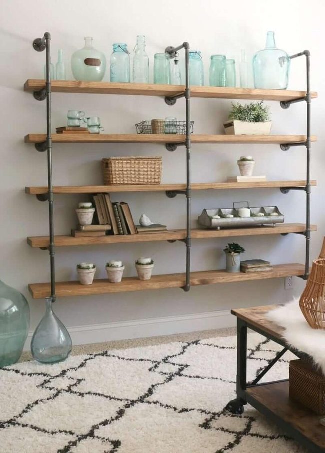 Industrial Pipe And Wood Shelving