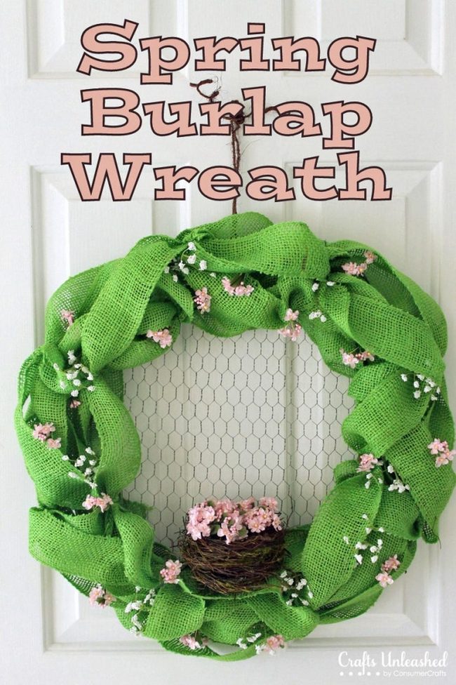 Green Burlap Wreath, Nesting Bird Details