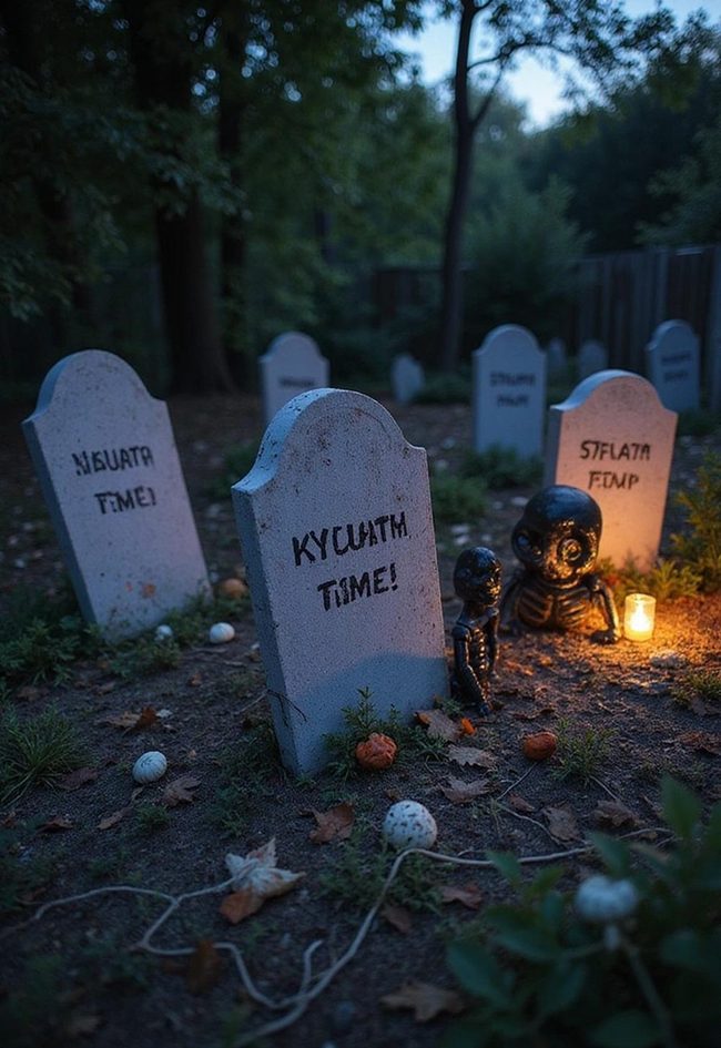 Gray Tombstones Backyard Halloween Display