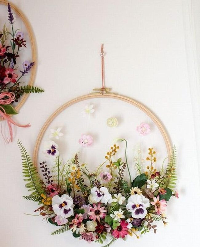 Floral Hoop White Pink Purple