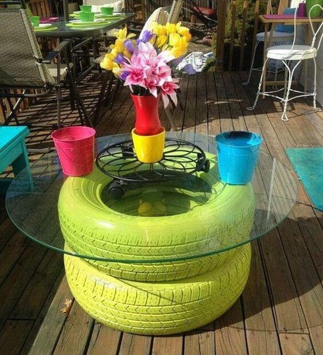 Painted Tire Glass Table